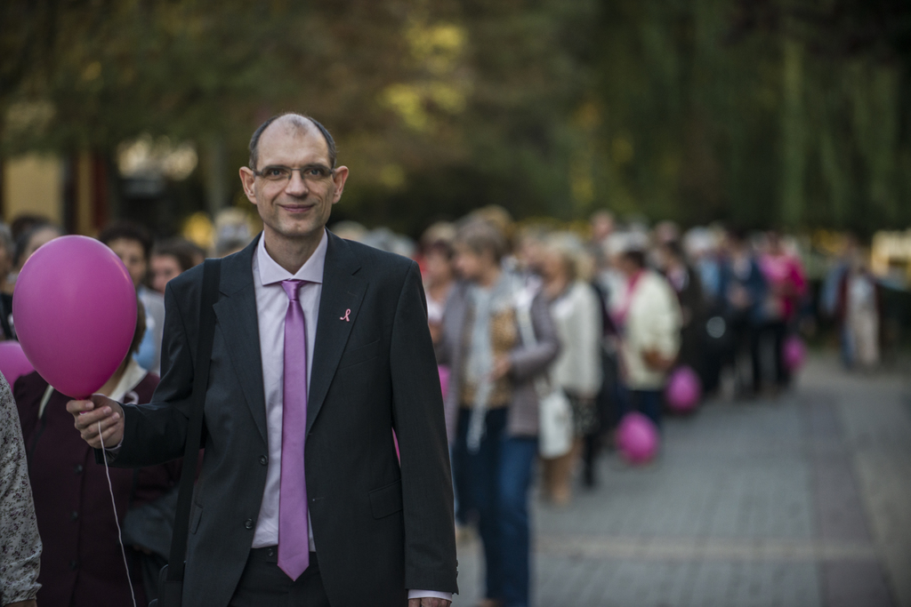 Gaál Imre, a Magyar Rákellenes Liga általános elnökhelyettese is a nagyatádi felvonulókkal tartott - Fotó: Röhrig Dániel (4 / 1. kép)