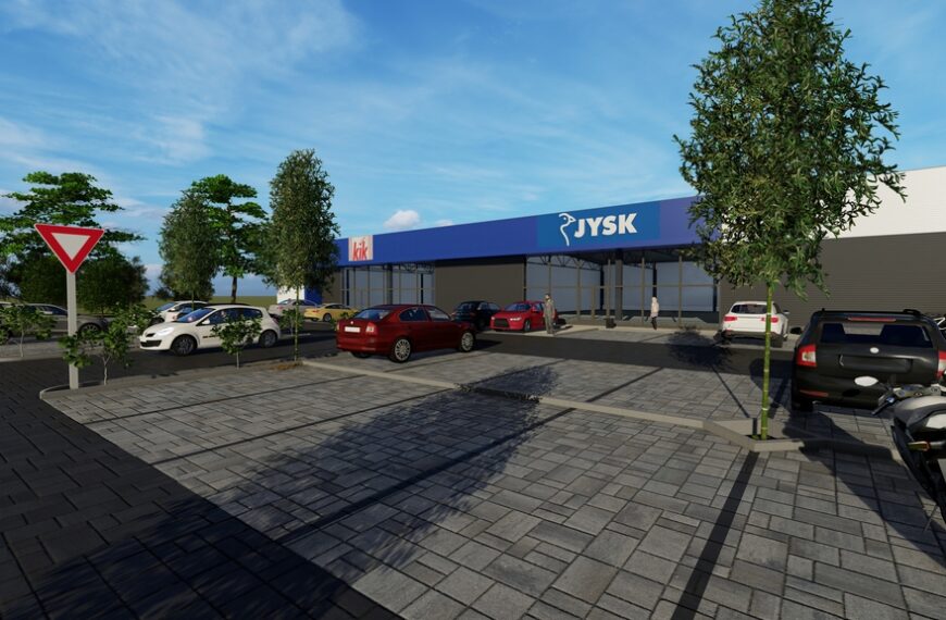 A Nagyatádon épülő Jysk és a KiK áruházak látványtervei