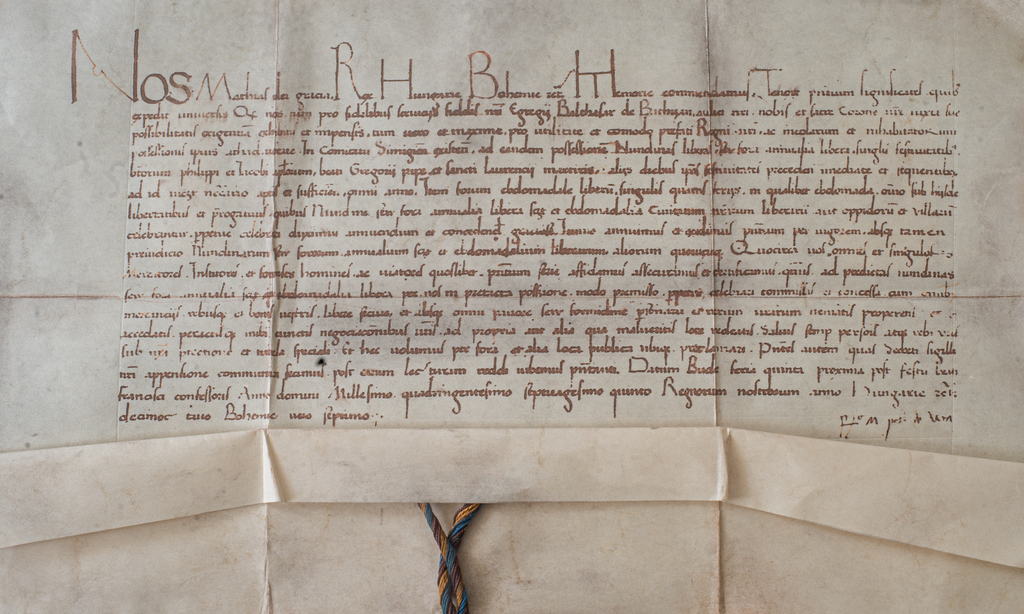 Az 1475. október 5-én kiállított vásártartási kiváltságlevél