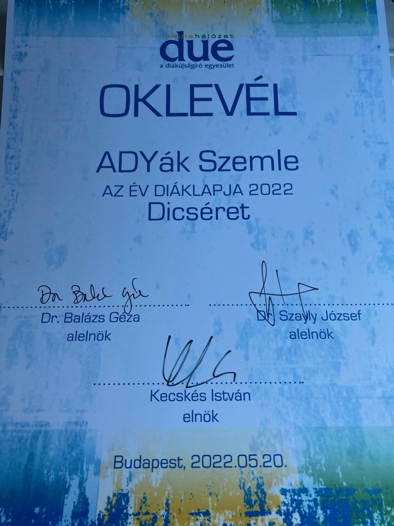 Országos elismerést kapott az ADYák és Márkus Marcell (5 / 2. kép)