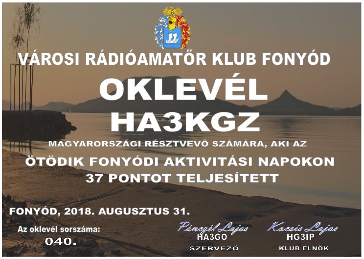 A nagyatádi, HA3KGZ NKSK Rádióklub sikeresen teljesítette a feltételeket: munkájukat oklevéllel jutalmazták (2 / 1. kép)