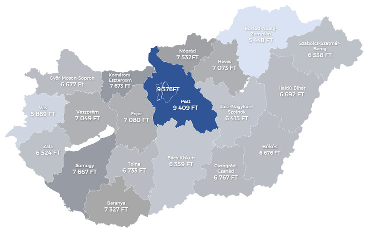 Szakipari munkák átlagos munkadíja vármegyénként 2023. február (forint/négyzetméter)