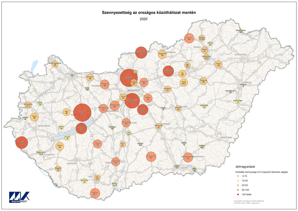 A szennyezettségi adatokkal ellátott részletes országos térkép