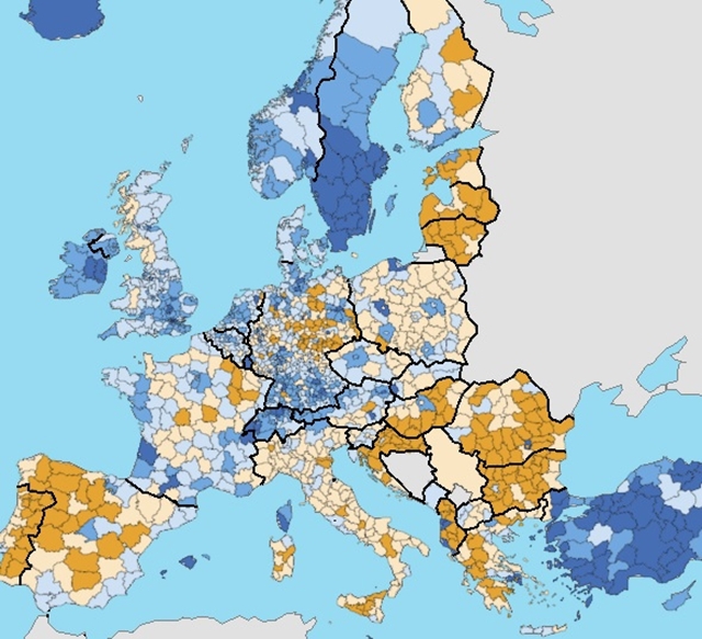 Népességmozgás megyénként. Kékkel azok a helyek, ahol többen élnek, mint egy éve, sárgával azok, ahol kevesebben. (5 / 5. kép)